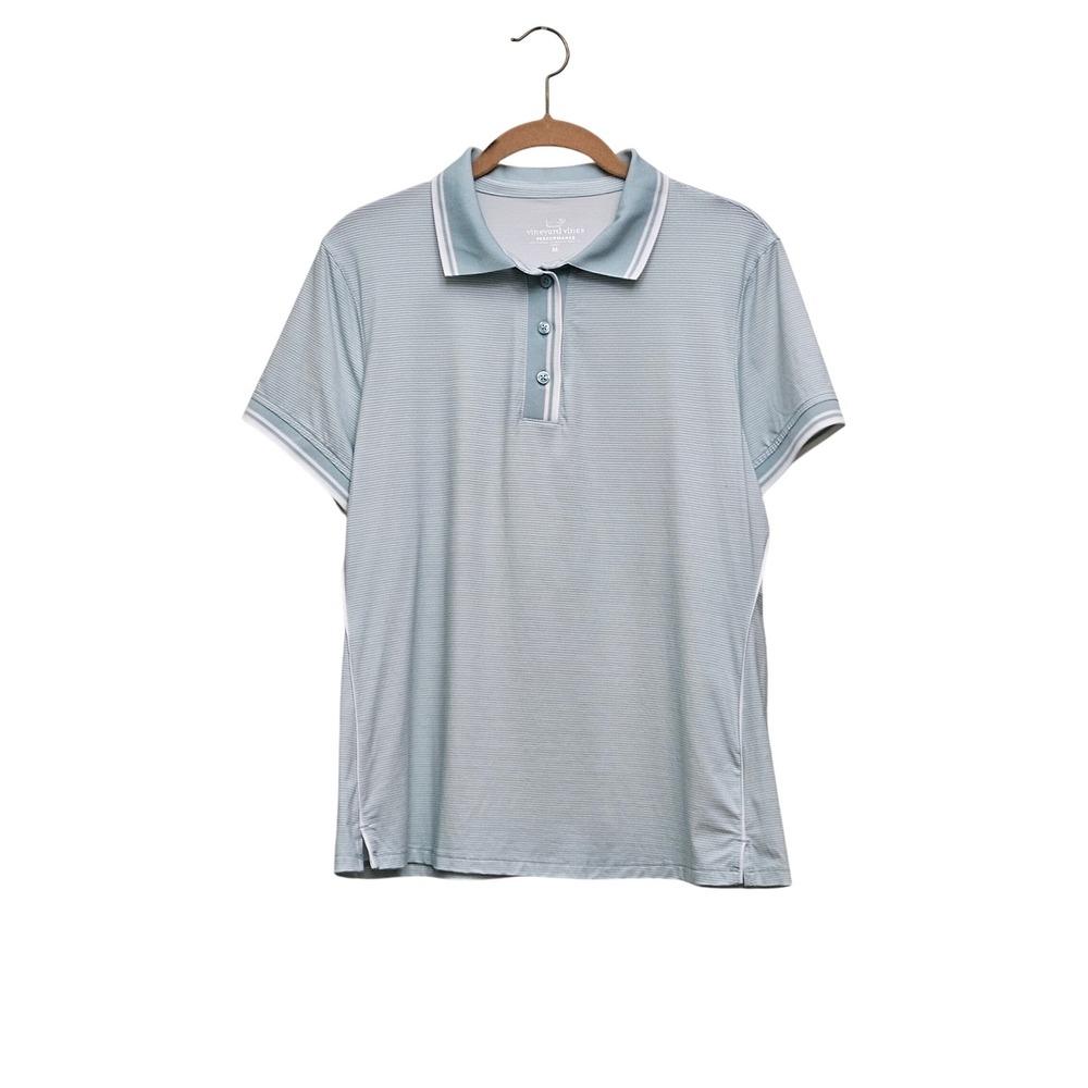 Vineyard Vines Polo Shirt Womens Medium Blue Striped Performance Golf Tennis Top